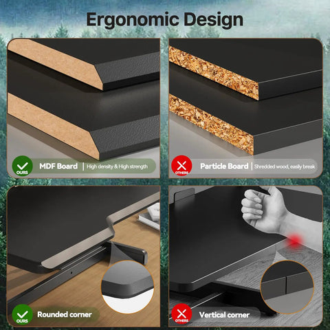 Comparison of MDF board vs particle board details of 32 Inch Standing Desk Converter With Sit Stand Elevation Height Adjustable Riser