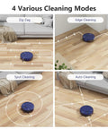 Smart Robotic Vacuum With 2 In 1 Mopping 1400Pa Suction WiFi App Control Works With Alexa And Google Assistant Auto Self Charging Pet Hair Slayer For Carpets And Hard Floors showing four cleaning modes on hard floors
