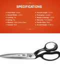 Heavy Duty 12 Inch Bent Handle Industrial Shears For Fabric, Upholstery, And Leather Cutting displayed on specifications page