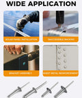 Top Shelf Heavy Duty Large Flange Blind Pop Rivets 1/8 X 1/4 Inch Aluminum With Steel Mandrel 250 Pack for solar panel and bracket assembly.
