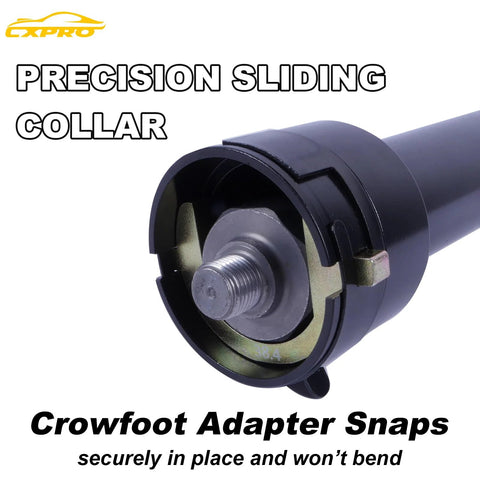 CXPRO inner tie rod removal tool kit; 12 crowfoot adapters and 1/2 inch drive tube, close-up view