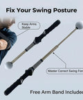 Retractable Golf Swing Trainer With Click Feedback Posture Correction Arm Band And Grip Trainer Portable Indoor Outdoor Swing Aid For Right Handed Players To Boost Tempo Speed And Mechanics, shown with arm band for stability