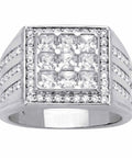 Premium Mens Platinum Plated Ring Featuring Princess Cut Cubic Zirconia Square Grid Ice Bling Hip Hop Drip 1.44 Carat side view
