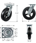 Beefy Industrial Caster Set Of 4 With Rubber On Cast Iron Wheels Up To 4400 Lb Capacity Black Plate Casters dimensions and views