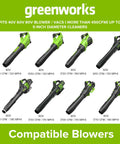Image showing eight compatible blowers for Gutter Cleaning Kit With 11 Ft Reach For Quick Leaf And Debris Cleanup Go-To Universal Adapter.