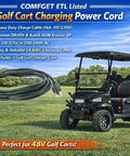Y-30 Golf Cart Charging Power Cord Built Like A Tank 14 Awg Heavy Duty Workhorse For Coleman Dr48v And Kandi Agm Kruiser 4P Black 16 Ft shown on golf course.