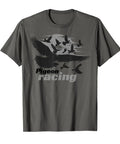 Classic Bird Racer Tee For Pigeon Racing Fans And Race Organizers with pigeon graphic in black on gray cotton shirt