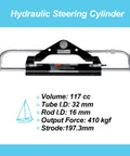 Hydraulic Steering Cylinder with specs for 150 HP Outboard Steering Cylinder For Boats Front Mounted Marine Steering System.