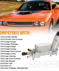 Upgraded Aluminum Oil Filter Housing Kit With Oil Cooler, Sensors And Gaskets For 3.6L V6 Vehicles next to an orange Dodge Challenger