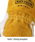 Close-up of Top Grain Leather Cowhide Mig Welding Gloves Built For Tough Jobs With Reinforced Palm, Kevlar Stitching, 2XL Workhorse.