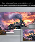 Train Mural Wallpaper for Bedroom and Living Room Steam Locomotive 3D Wall Murals Not Peel and Stick Durable Fabric Backdrop
