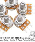 80Pcs Potentiometer Kit WH148 5K 10K 20K 50K 100K Ohm Single Linear Taper Rotary Potentiometers with knobs, nuts, and washers