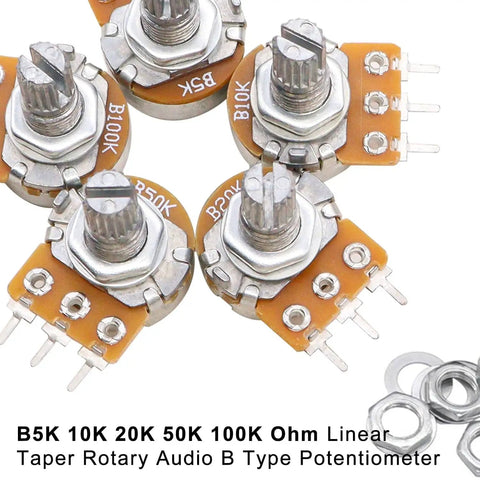 80Pcs Potentiometer Kit WH148 5K 10K 20K 50K 100K Ohm Single Linear Taper Rotary Potentiometers with knobs, nuts, and washers