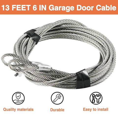 2 Pack 13.5 Foot Garage Door Cable Kit For 12 Foot Tall Doors With 1/8 Inch 304 Stainless Steel Wire 7x7 Construction Safety Cable 13 Feet 6 Inches Long Torsion Spring Replacement Tough As Nails Heavy Duty