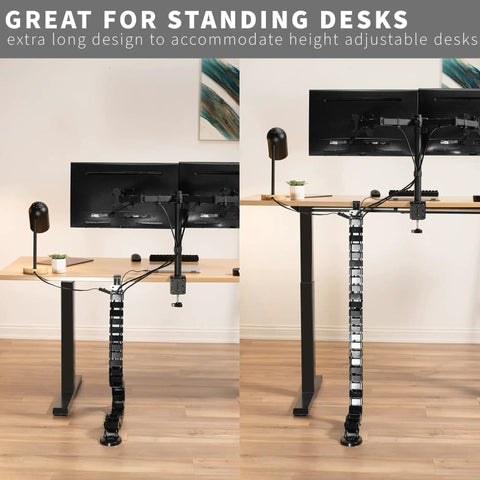 Clamp On Desk Cable Management Kit with Vertebrae System, No Drill and Adjustable Quad Entry Cord Organizer for Home Office, Black under standing desks