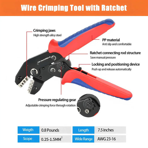 Weather Pack Connector Kit With Ratchet Crimping Tool For Automotive, 0.8 lbs 7.5 in tool details with pressure gear