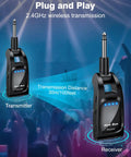 Wireless Guitar System 2.4GHz Six Channel Pro Grade Audio With 24Bit 48KHz HiRes Lossless Sound Rechargeable Transmitter Receiver