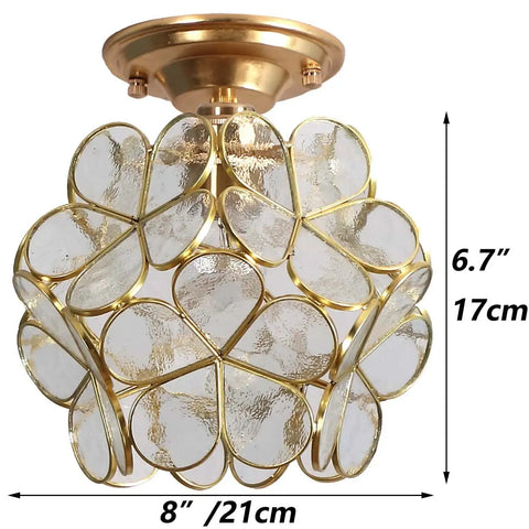 Cherry Blossom Tiffany Style Stained Glass Flower Petals Ceiling Light For Home Decor, 8 Inch Handmade Lampshade, gold finish