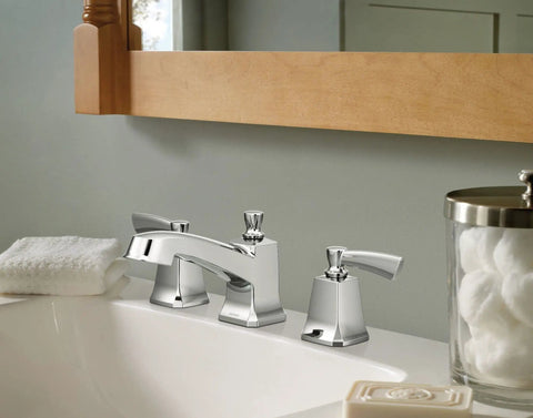 Conway Chrome Two Handle Widespread Bathroom Sink Faucet With Valve Included, Durable Metal Construction, Mirror Like Finish