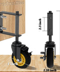 Two Pack 4 Inch Gate Casters With Brake Heavy Duty 250 Lb Capacity Spring Loaded Absorbing Solid Rubber Wheels on wooden gate