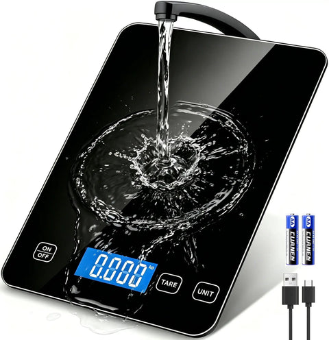 Digital Kitchen Scale For Precise Measurements In Grams And Ounces, Rechargeable 33 Pound 15 Kilogram Capacity, 304 Stainless Steel Surface