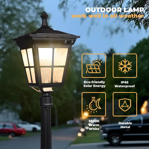 Outdoor Dusk To Dawn Solar Post Light For Garden And Yard Poles Cast Aluminum Waterproof LED Pillar Lamp With Glass Lens