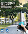 Automatic Gate Opener Kit For Dual Swing Gates Up To 16 Feet Or 550 Pounds Solar Powered Medium Duty Gate Operator With Included Solar Panel And Simple Install For Home Or Property Security installed controlling gate remotely