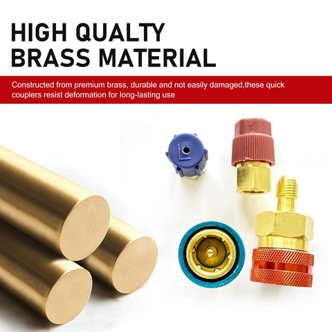 Top Shelf Two Piece R1234YF To R134A Quick Couplers Kit with high-quality brass material construction and assorted couplers.
