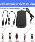 54.6V 2A Lithium Battery Charger For 48V 13S Ebike Pedicab Bicycle With DC 5.5mm Plug To 3 Pin Male XLR Connector And LED Indicator