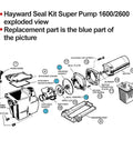 Exploded view of Replacement Pool Pump Seal Kit For SP2600 SP1600 SP2600X 1600 And 1600X Super Pump MaxFlo.