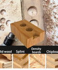 Top Shelf Badass Forstner Bit Set With Six Heavy Duty Carbide Tipped Hex Shank Wood Hole Saw Drill Bits For Precise Flat Bottom Cuts In Hardwood Plywood And Plastic With Tough Storage Case shown with drilled wood samples and bit depth.