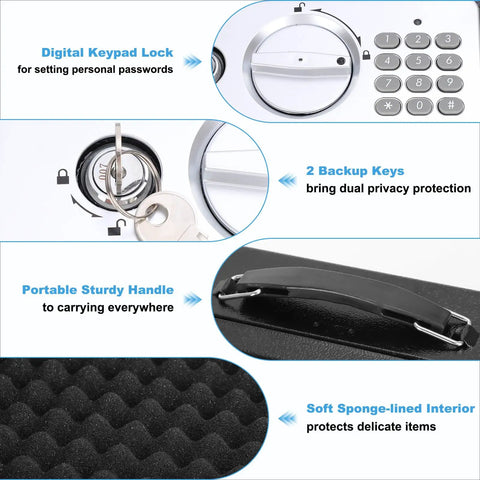 Heavy Duty Steel Safe Box With Digital Keypad Lock For Personal Items And Travel Security, Portable Metal Box