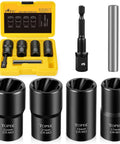 6 Piece Lug Nut Removal Kit For Damaged And Stripped Bolts, Half Inch Drive Wheel Lock Extractor Sockets In 17 19 21 22mm, with tools