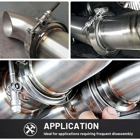 3 Inch Stainless Steel V Band Clamp Kit With Mild Steel Male And Female Flanges For Turbo Exhaust Downpipes And Racing