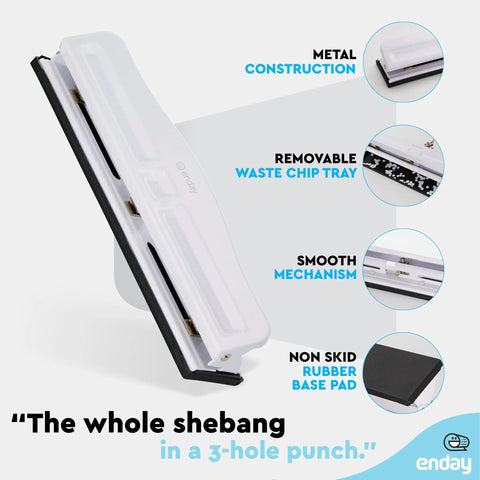 Heavy Duty 3 Hole Punch For Binders, Adjustable 10 Sheet Metal Three Hole Punch With Built In Waste Tray, Desktop 3 Ring Puncher