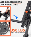 All In One Leg Day Beast Machine with leg press and 350 lbs capacity, featuring heavy duty steel frame, weight plate loading shown