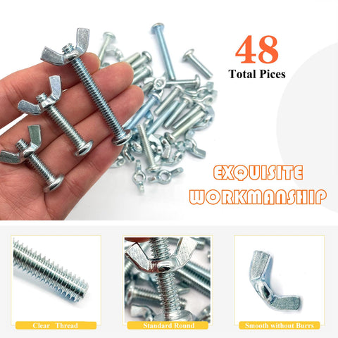 48 Pack One Quarter Twenty Wing Nut And Machine Screw Kit With Round Head Phillips Bolts In One Inch One And A Quarter Inch And Two Inch Lengths Zinc Plated Hardware Includes Twenty Four Wing Nuts And Twenty Four Machine Screws In Clear Box For DIY