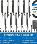 All In One LED Low Voltage Landscape Lighting Kit 12 Pack With 60W Transformer 100 Feet Wire 12 Aluminum Pathway Lights 3000K Warm White ETL Listed Waterproof No Fuss Setup For Gardens And Pathways layout.