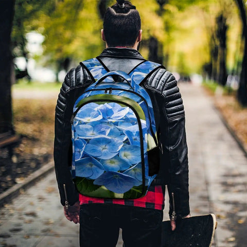 Hydrangea Bloom Printed Backpack For Men And Women Large Capacity Durable Polyester School Travel Bag with Breathable Fabric