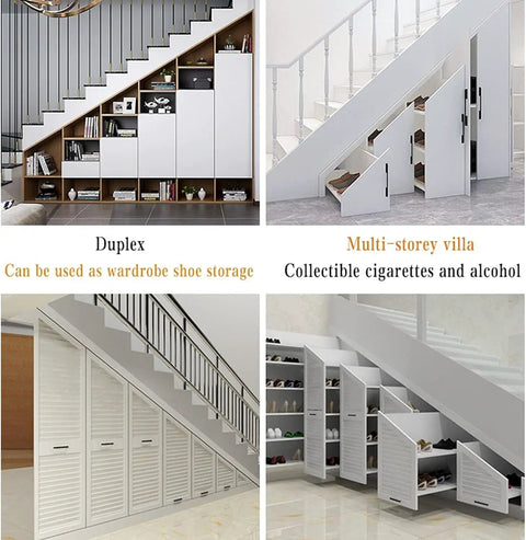 Premium Heavy Duty Drawer Slides One Pair Three Section Staircase Guide Rail Smooth As Butter Full Extension Undermount Cabinet Hardware Thickened Steel Track Badass Performance For Warehouse Drawers shown in multifunctional storage under stairs.