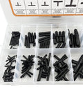 Vacuum connector assortment kit in clear storage box; black nylon fittings for automotive vacuum tubing, 12 sizes