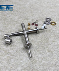 Top view of waterjet spare parts kit for 1/4 in. 90-degree swivel; stainless steel rods, seals, and washers; Win-Win logo.