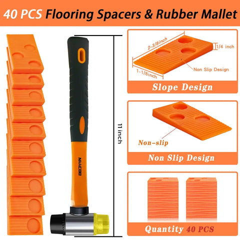 6 In 1 Heavy Floor Install Kit For Laminate And Vinyl Plank, Pro Tapping Block And Push Tongue And Groove Tool, Seam Setter, Mallet Free Design For Tight Joints, Easy DIY Flooring Tools For Faster, Cleaner Installations. 40 pcs spacers and rubber mallet set