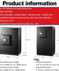 3D Printer Humidity Control Box featuring dual tier racks, dimensions, built for home shops to keep filament dry.
