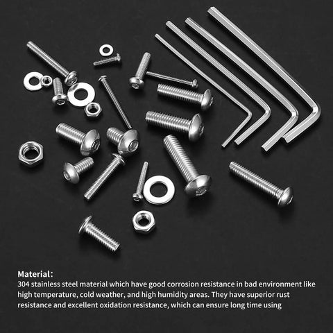 Heavy Duty Stainless Steel Metric Screw Assortment Kit Includes 1710 Pcs Of M2 M3 M4 M5 Nuts Bolts Hex Button Head Caps And Washers For Tough As Nails Hardware Fixes On The Spot close-up of assorted stainless steel screws, nuts, washers, and hex wrenches.