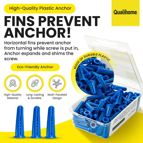 Plastic Wall Conical Anchors For Drywall Hollow Walls And Concrete Brick Or Masonry In 1 Inch Size Pack Of 50 Easy Self Expanding Anchors Known As Bantam