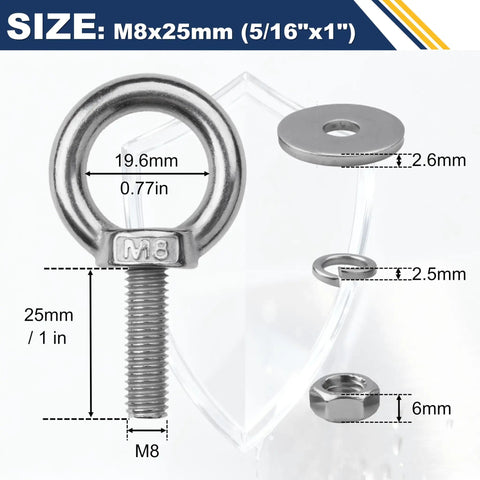4 Pack M8 Stainless Steel Eye Bolts With Nuts 5 16th Inch By 1 Inch Long Heavy Duty Lifting Ring Eye Bolts For Hanging And Tie Downs Outdoor Use Corrosion Resistant Grade A Hardware Kit