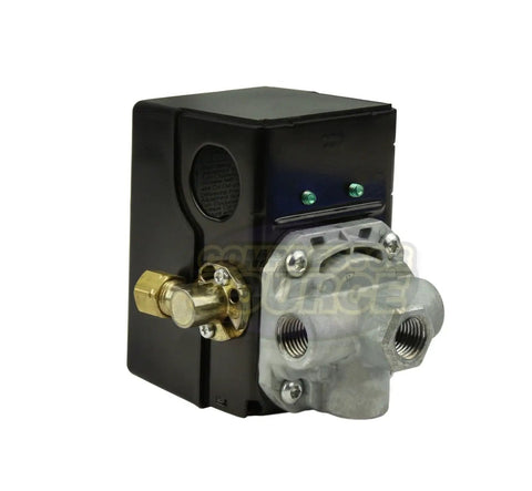 Pressure Switch For Air Compressor 69JF9LY2C 140-175 PSI four port with unloader and manual lever, side view