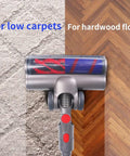 Dyson Hardwood Floor Attachment With Replacement Soft Roller Brush And LED Headlights on carpet and hardwood floor