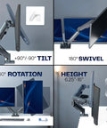 Dual Monitor Stand With Fully Adjustable Arms For 17 To 32 Inch Screens, Mechanical Articulating Desk Mount in various angles